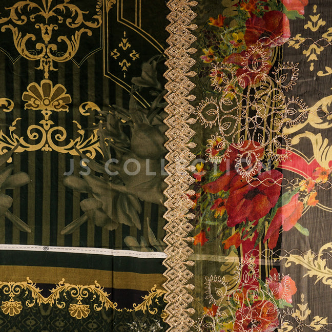 3 Pc Lawn Embroidered Chiffon Dupatta Cutwork Un-stitched-UN2035