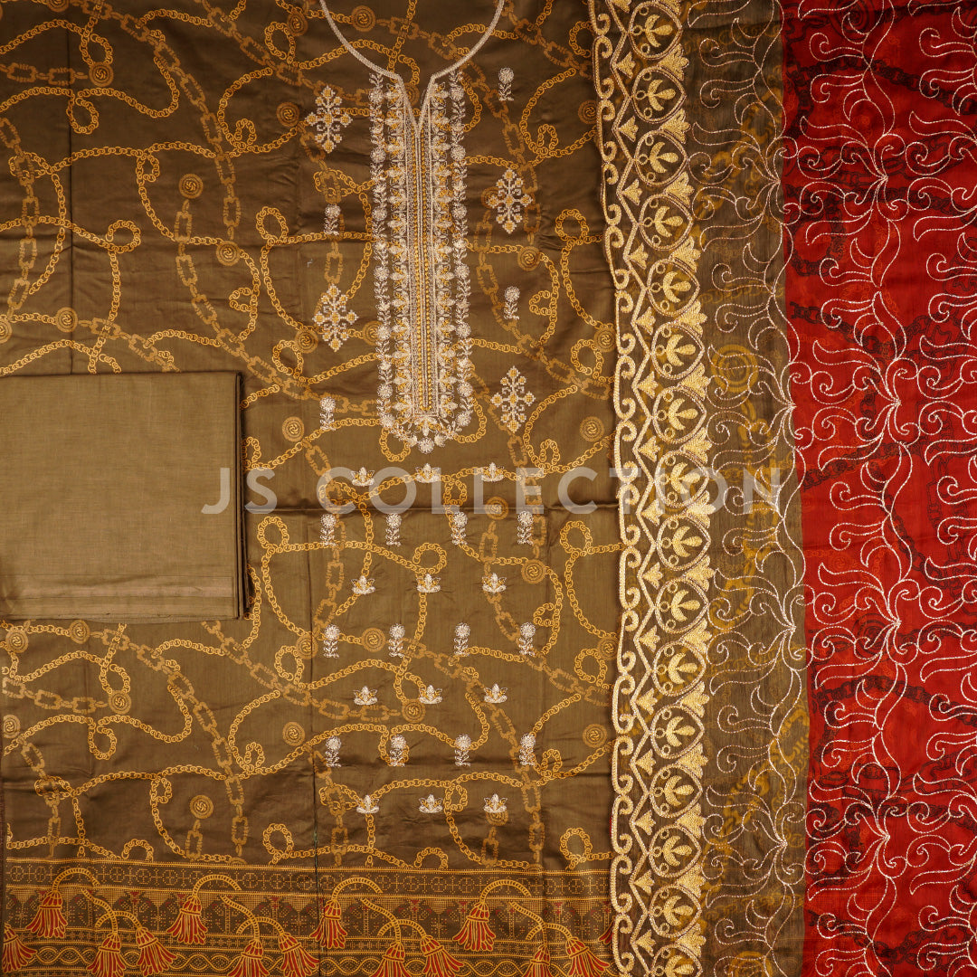 3 Pc Lawn Embroidered Chiffon Dupatta Cutwork Un-stitched-UN2143