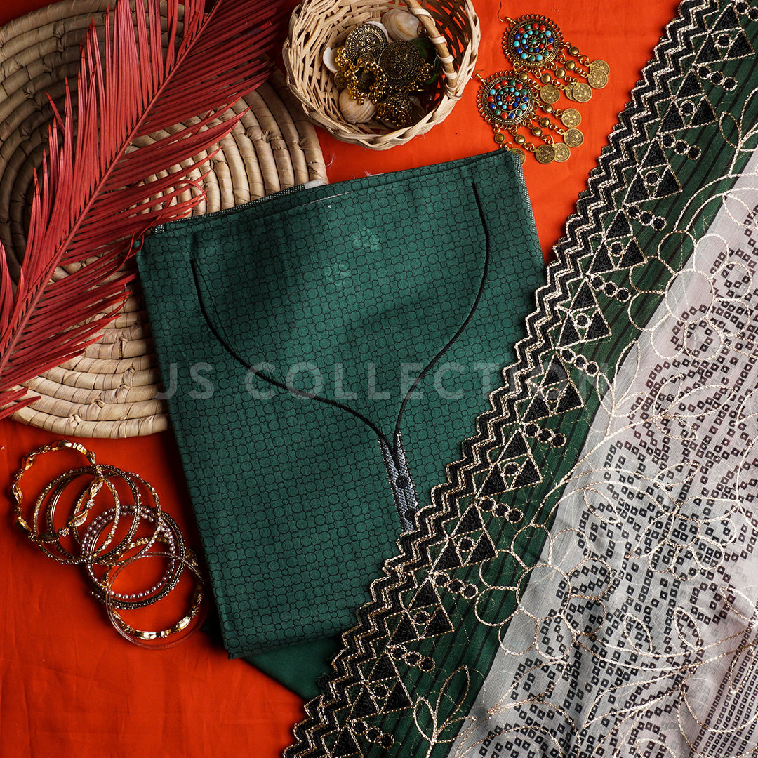 3 Pc Lawn Embroidered Chiffon Dupatta Cutwork Un-stitched-UN2029a