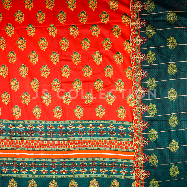3 Pc Lawn Embroidered Lawn Dupatta Cutwork Un-stitched-UN2077