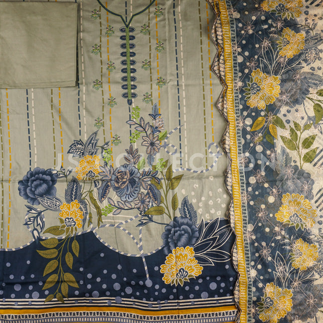 3 Pc Lawn Embroidered Chiffon Dupatta Cutwork Un-stitched-UN2020b