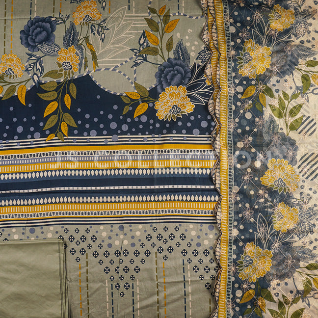 3 Pc Lawn Embroidered Chiffon Dupatta Cutwork Un-stitched-UN2020b