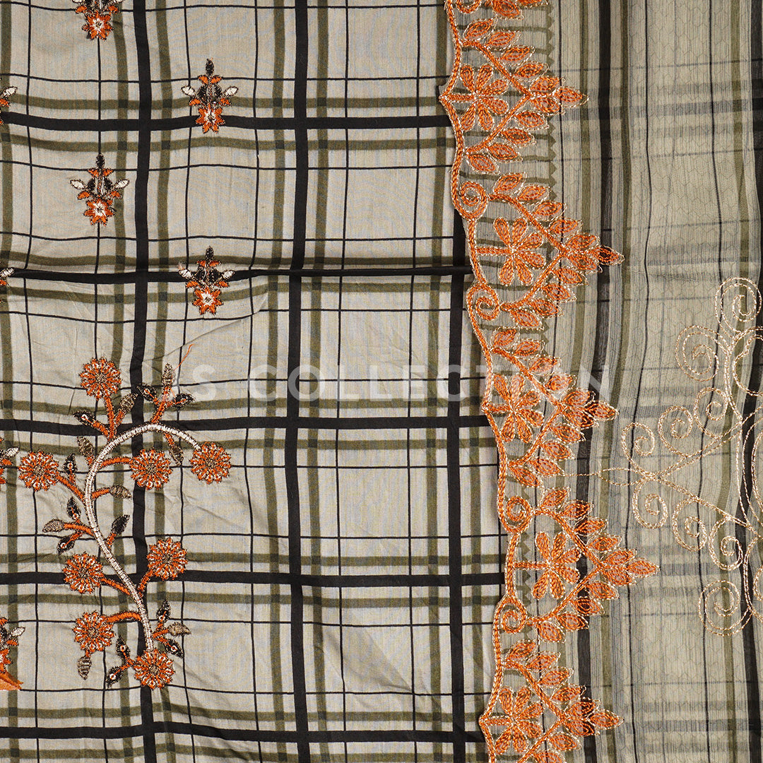 3 Pc Lawn Embroidered Chiffon Dupatta Cutwork Un-stitched-UN2142