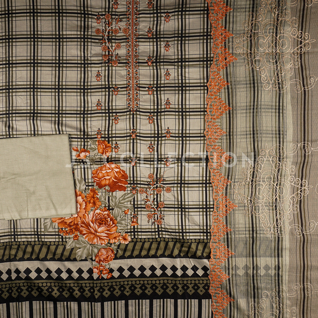 3 Pc Lawn Embroidered Chiffon Dupatta Cutwork Un-stitched-UN2142