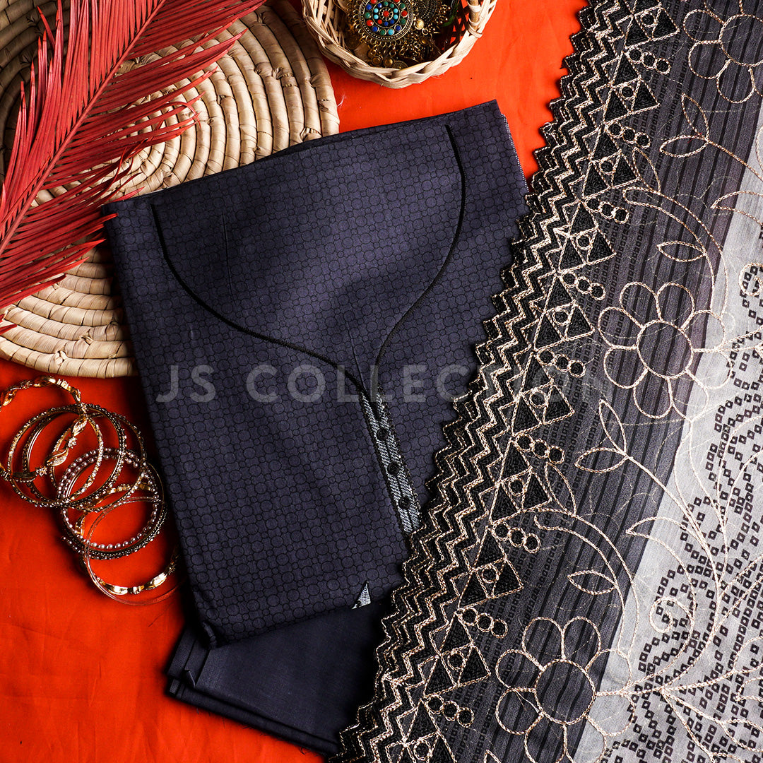 3 Pc Lawn Embroidered Chiffon Dupatta Cutwork Un-stitched-UN2029b