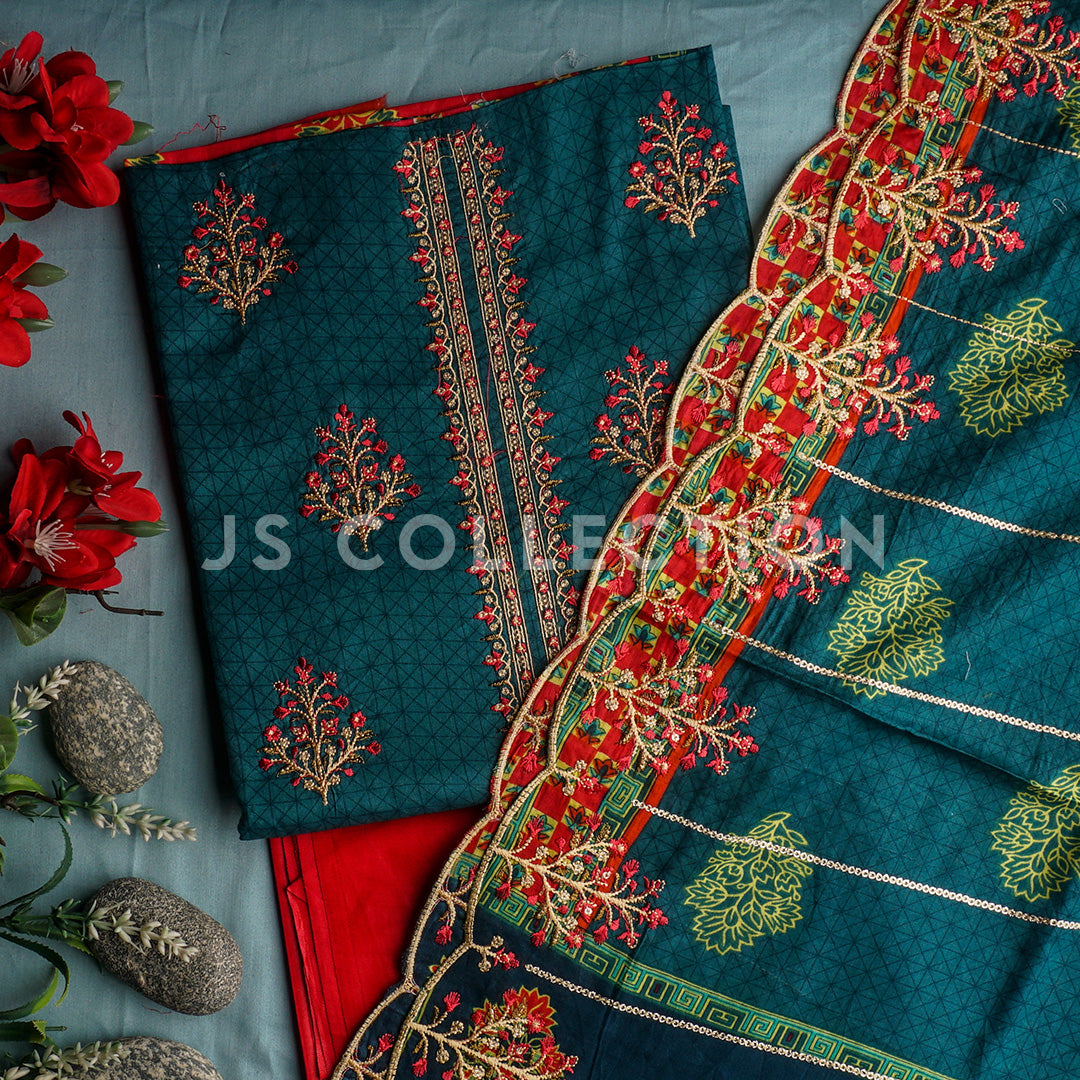 3 Pc Lawn Embroidered Lawn Dupatta Cutwork Un-stitched-UN2077