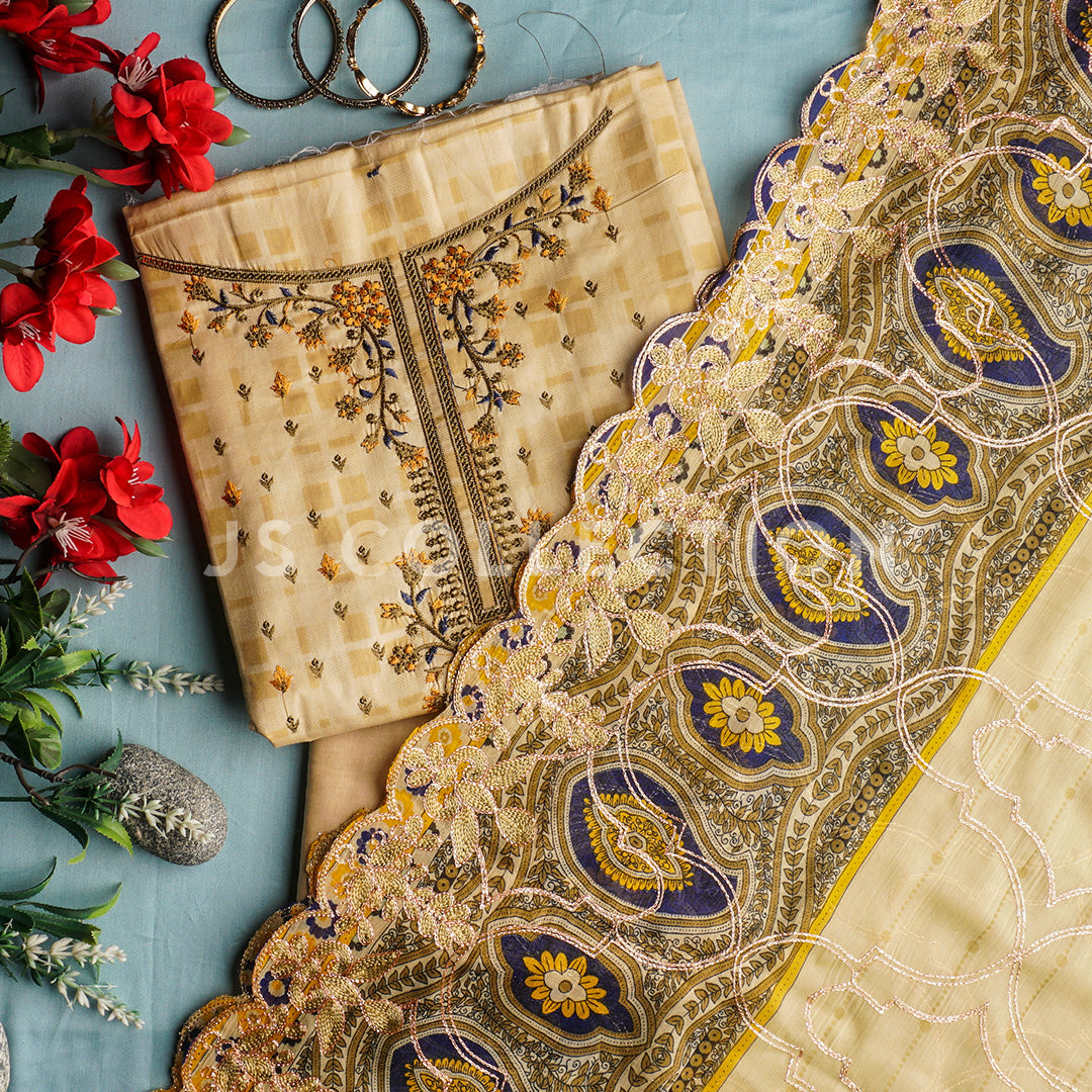 3 Pc Lawn Embroidered Chiffon Dupatta Cutwork Un-stitched-UN2071