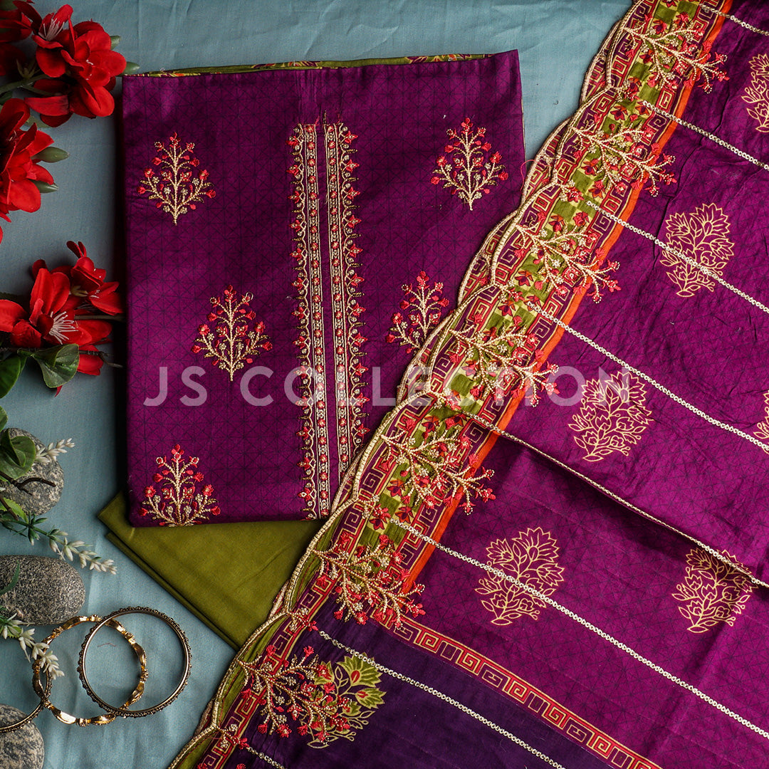3 Pc Lawn Embroidered Lawn Dupatta Cutwork Un-stitched-UN2074