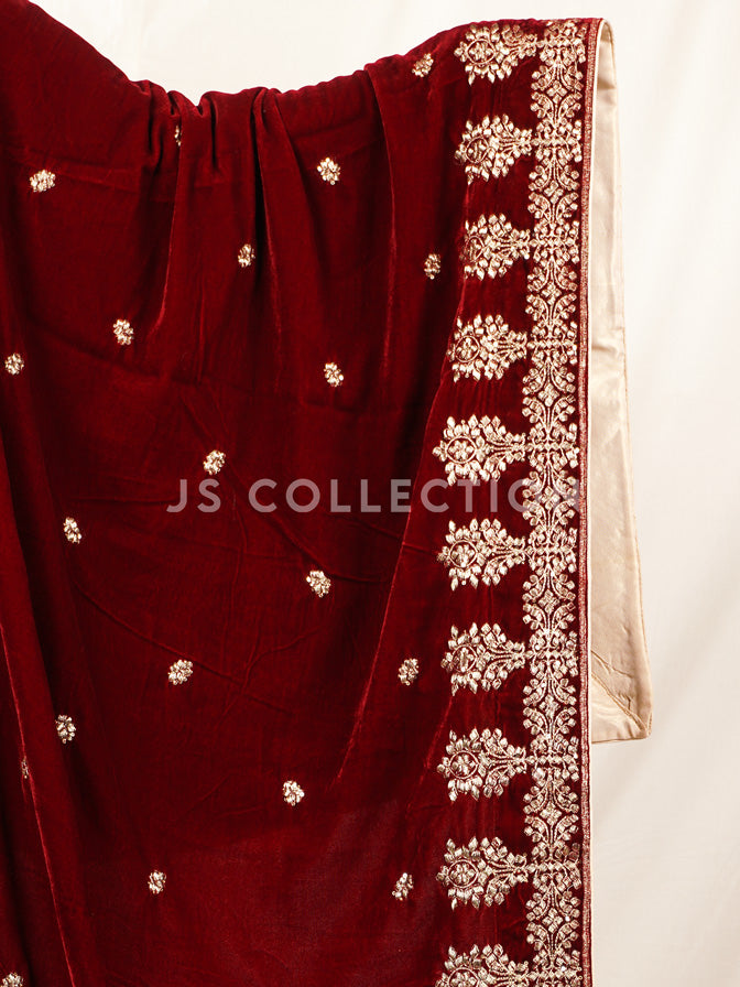 Maroon Embroidered Velvet Shawl - VS9228