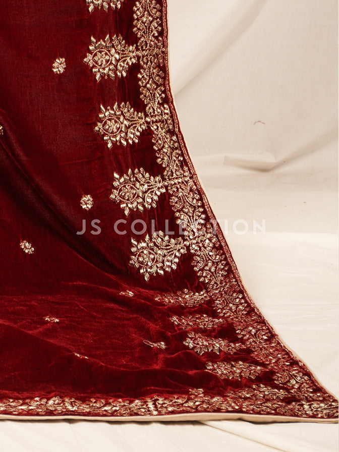 Maroon Embroidered Velvet Shawl - VS9228