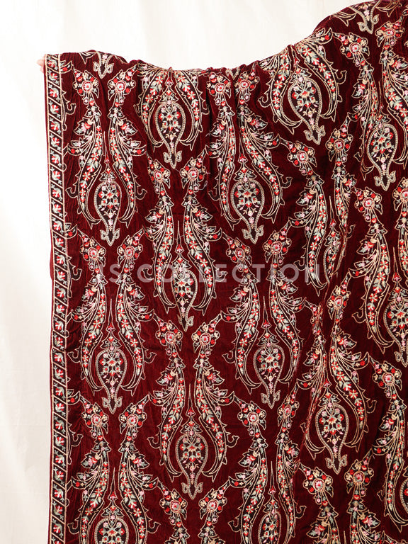 Maroon Embroidered Velvet Shawl - VS9244