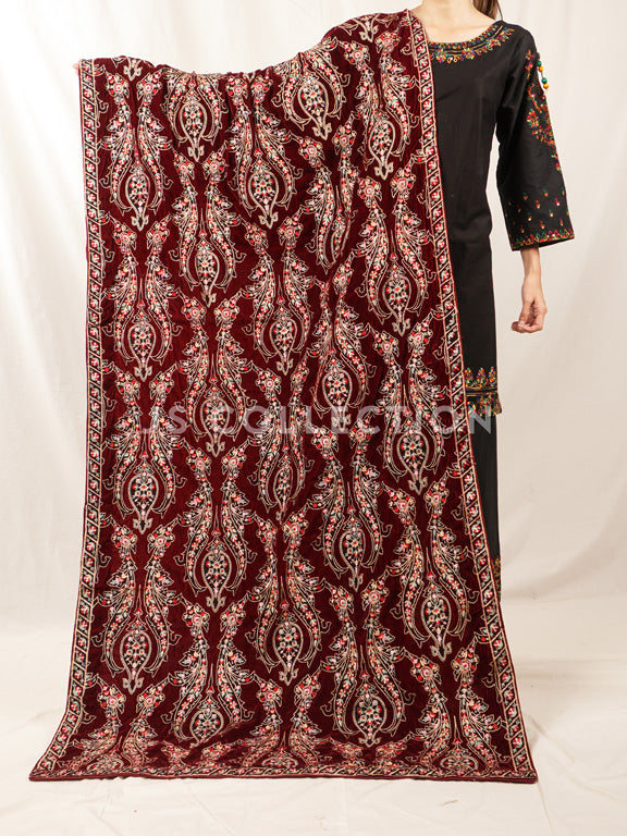 Maroon Embroidered Velvet Shawl - VS9244