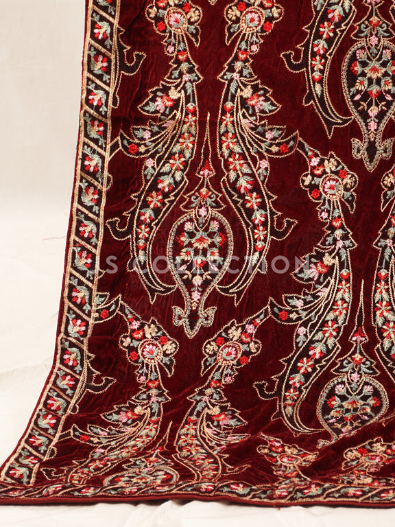 Maroon Embroidered Velvet Shawl - VS9244