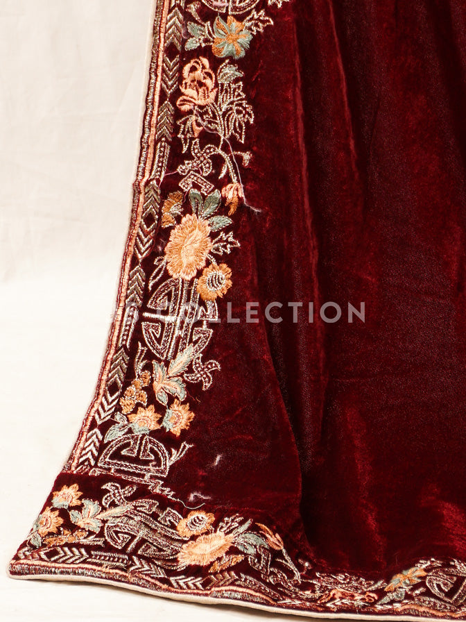Maroon Embroidered Velvet Shawl - VS9260
