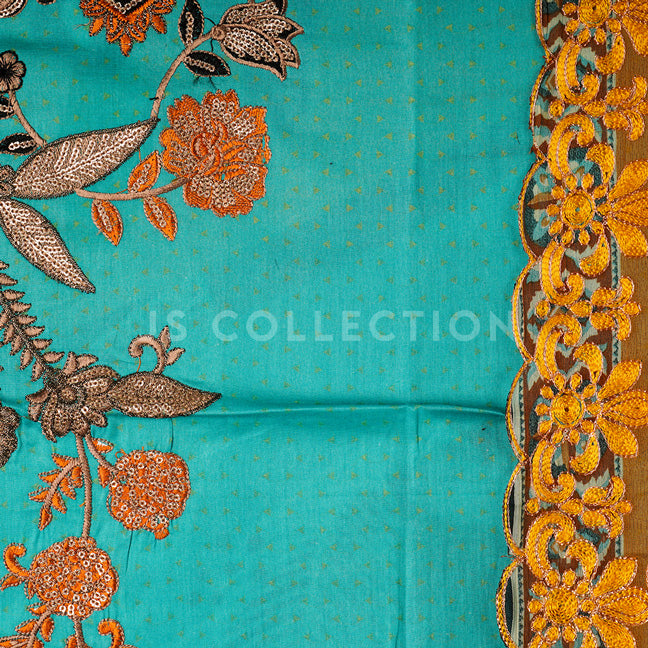 3 Pc Lawn Embroidered Chiffon Dupatta Cutwork Un-stitched-UN2059