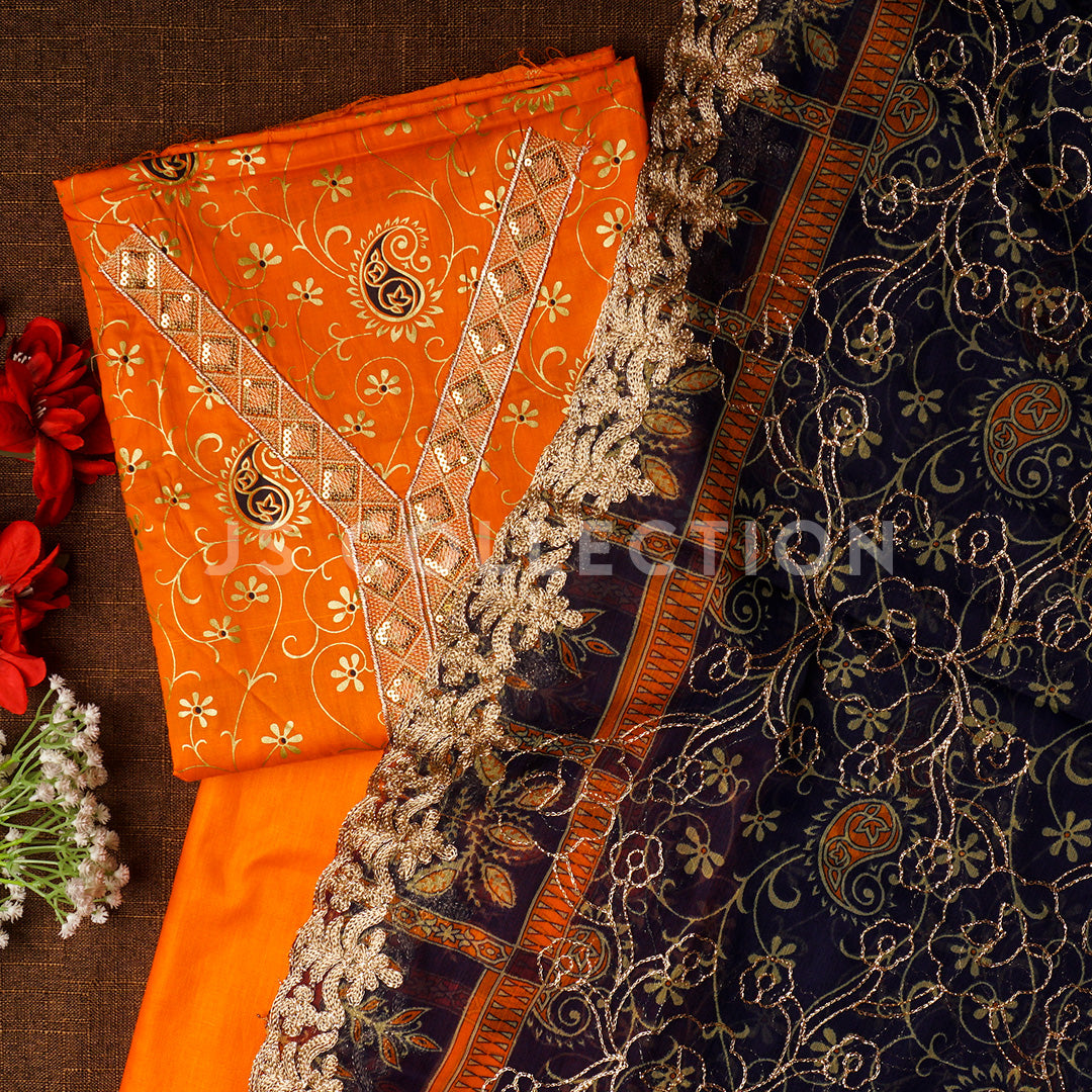 3 Pc Lawn Embroidered Chiffon Dupatta Cutwork Un-stitched-UN2141