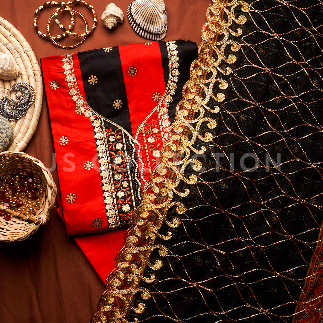 3 Pc Lawn Embroidered Chiffon Dupatta Cutwork Un-stitched-UN2232