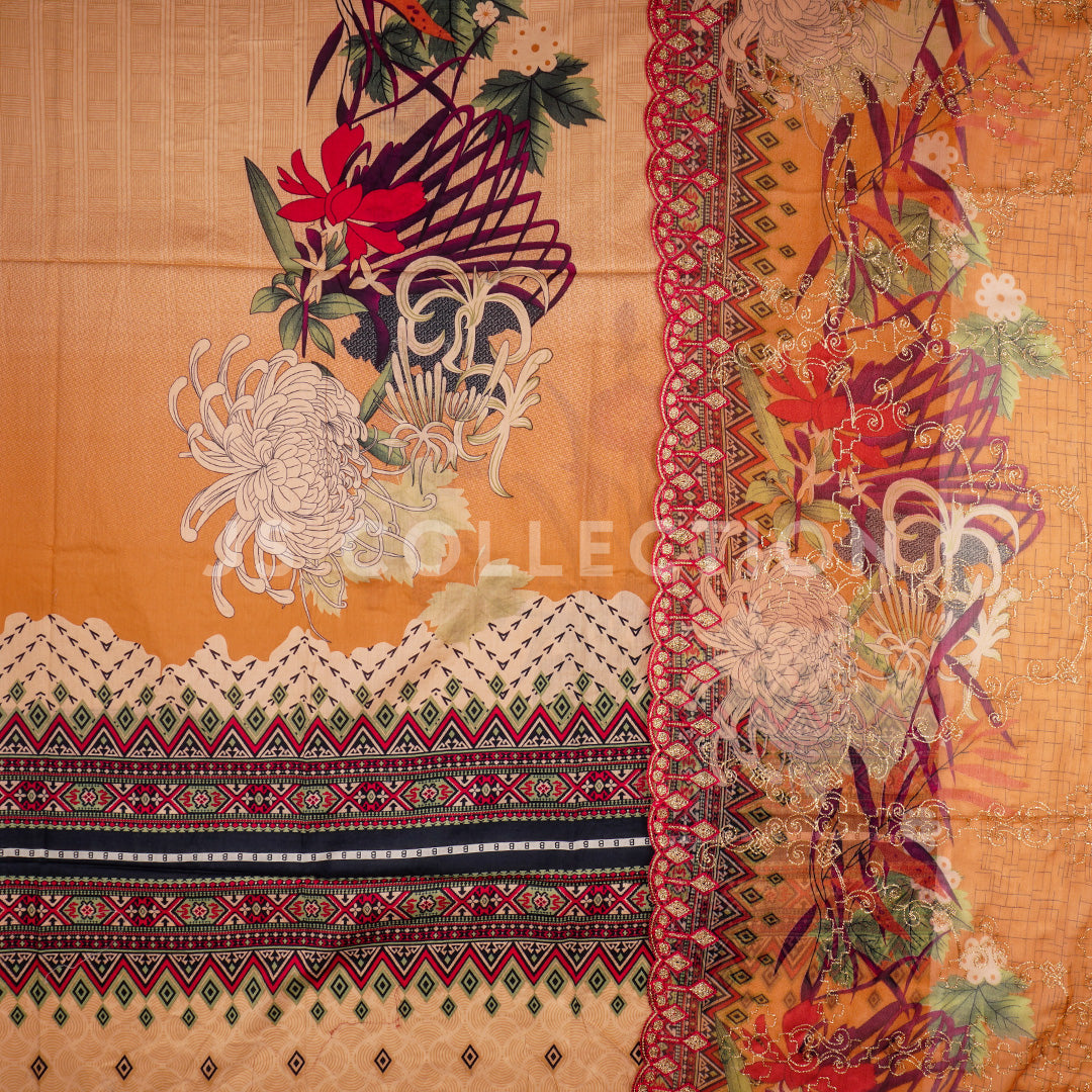 3 Pc Lawn Embroidered Chiffon Dupatta Cutwork Un-stitched-UN2105