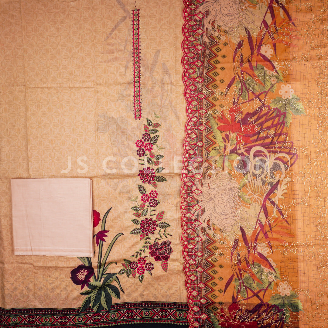3 Pc Lawn Embroidered Chiffon Dupatta Cutwork Un-stitched-UN2105