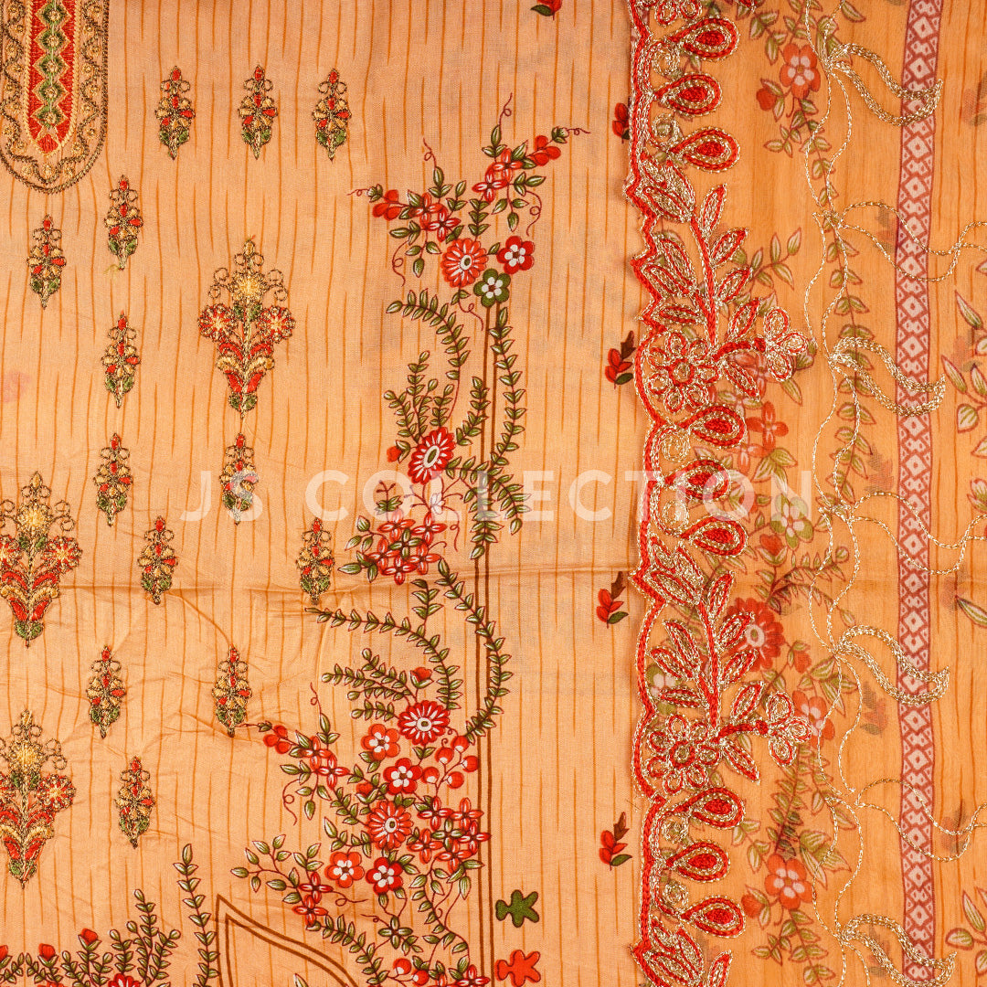 3 Pc Lawn Embroidered Chiffon Dupatta Cutwork Un-stitched-UN2148