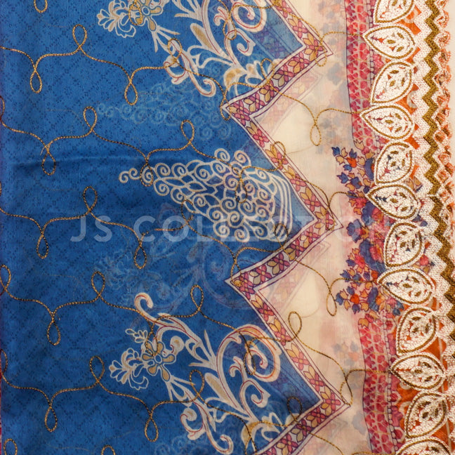 3 Pc Lawn Embroidered Chiffon Dupatta Cutwork Un-stitched-UN2005