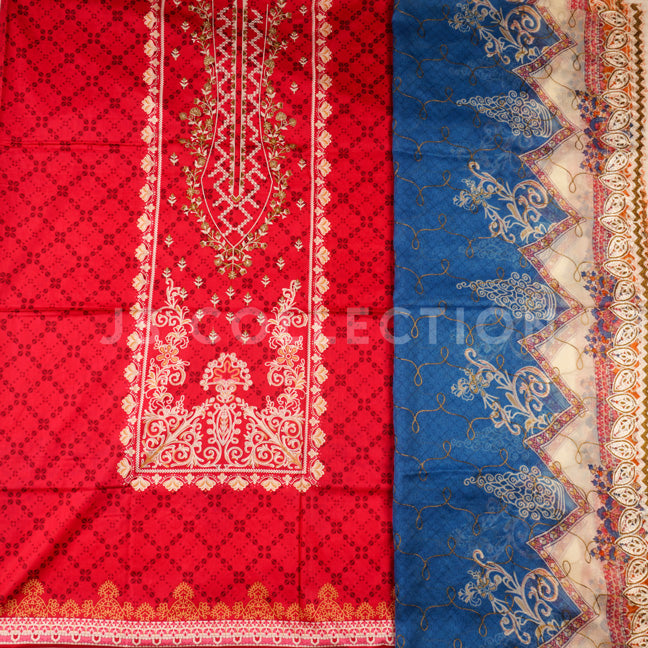 3 Pc Lawn Embroidered Chiffon Dupatta Cutwork Un-stitched-UN2005