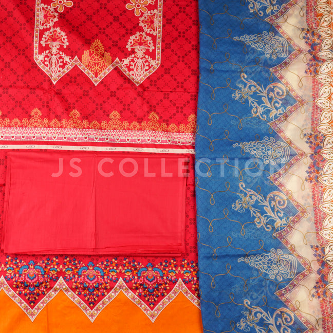3 Pc Lawn Embroidered Chiffon Dupatta Cutwork Un-stitched-UN2005