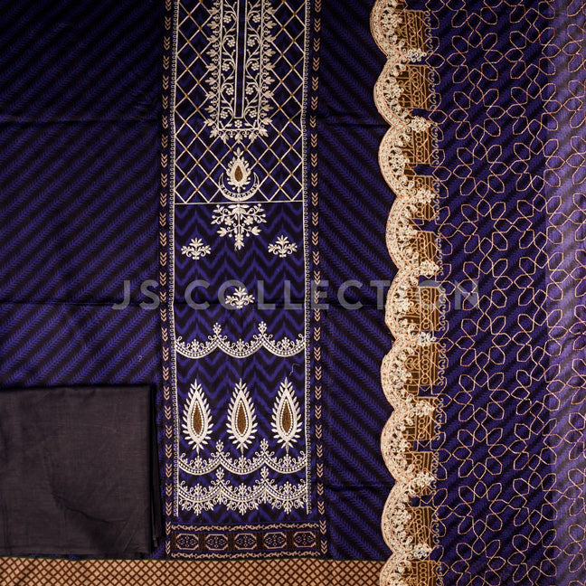 3 Pc Lawn Embroidered Chiffon Dupatta Cutwork Un-stitched-UN2033b