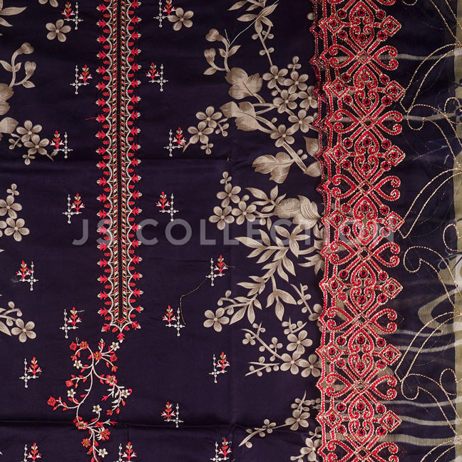 3 Pc Lawn Embroidered Chiffon Dupatta Cutwork Un-stitched-UN2010b