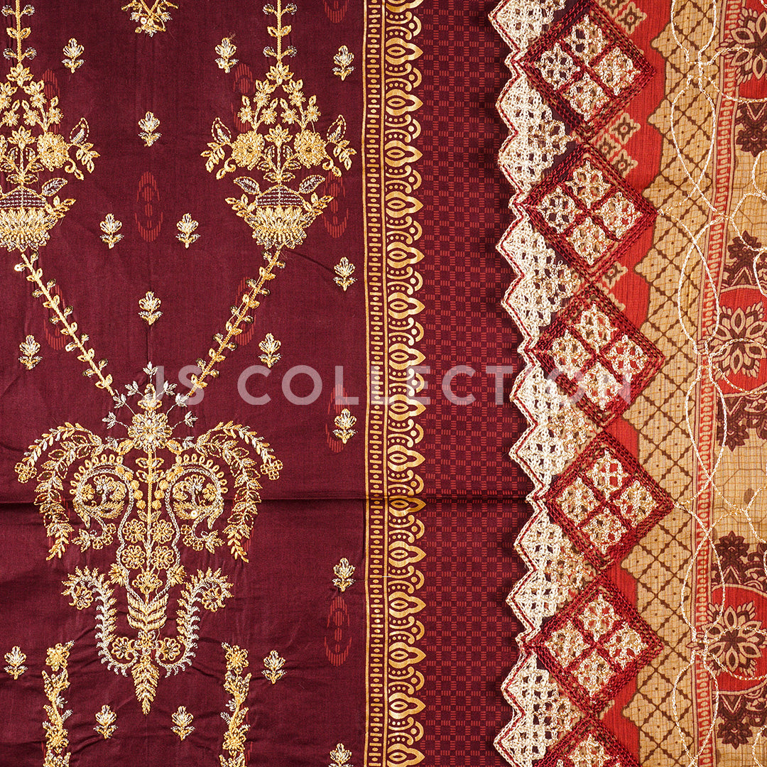 3 Pc Lawn Embroidered Chiffon Dupatta Cutwork Un-stitched-UN2150