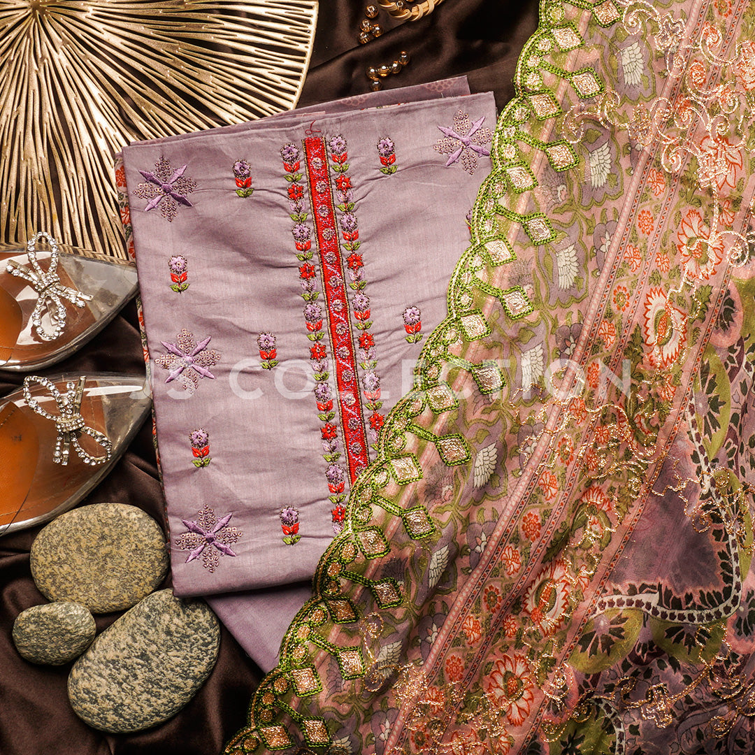 3 Pc Lawn Embroidered Chiffon Dupatta Cutwork Un-stitched-UN2149