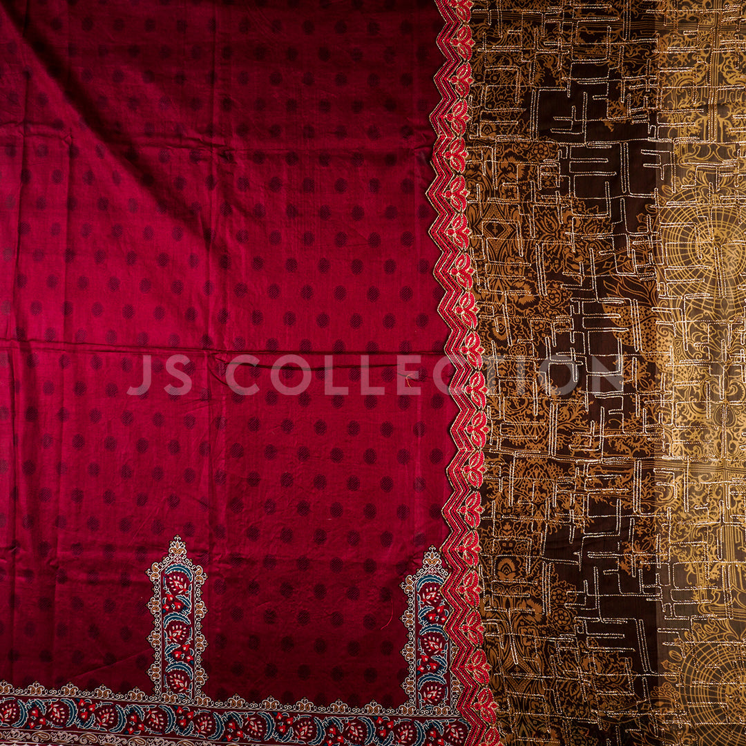 3 Pc Lawn Embroidered Chiffon Dupatta Cutwork Un-stitched-UN2122