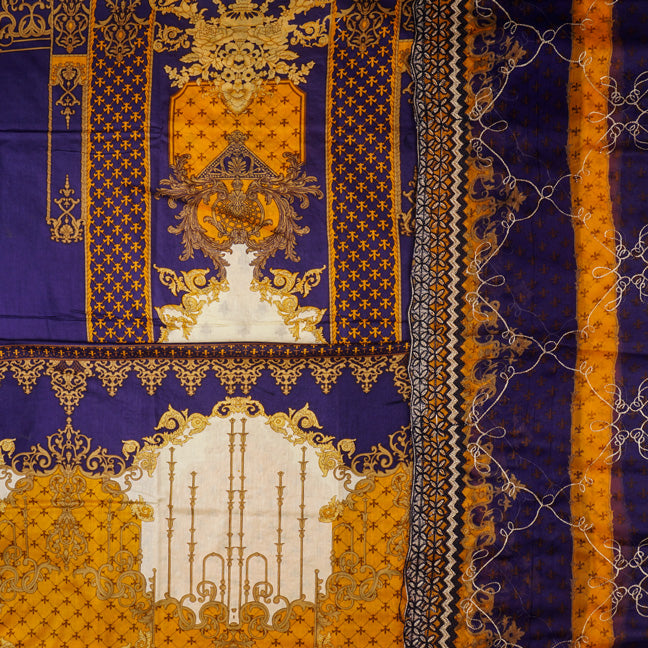 3 Pc Lawn Embroidered Chiffon Dupatta Cutwork Un-stitched-UN2014