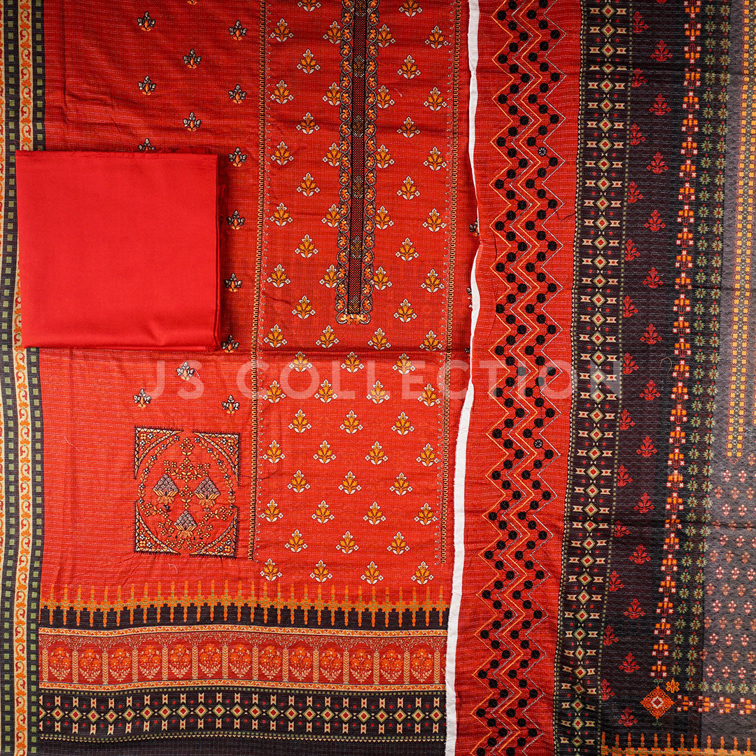 3 Pc Digital Slub Lawn Embroidered Dupatta Un-stitched-UN2154