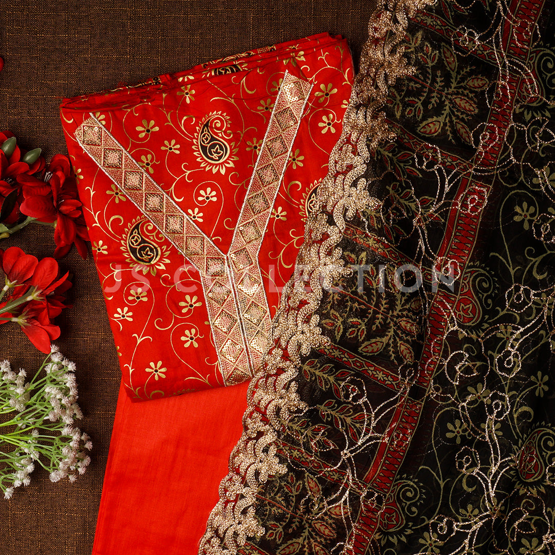 3 Pc Lawn Embroidered Chiffon Dupatta Cutwork Un-stitched-UN2139