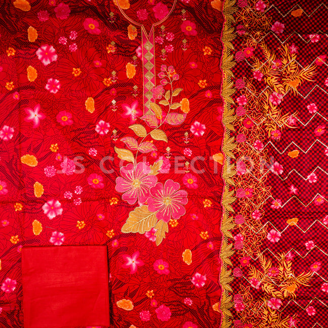 3 Pc Lawn Embroidered Lawn Dupatta Cutwork Un-stitched-UN2082
