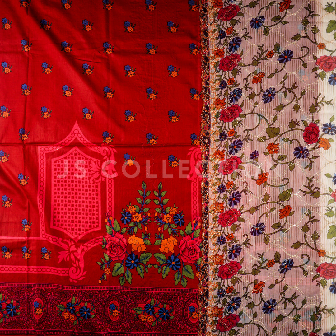 3 Pc Lawn Embroidered Chiffon Dupatta Cutwork Un-stitched-UN2123