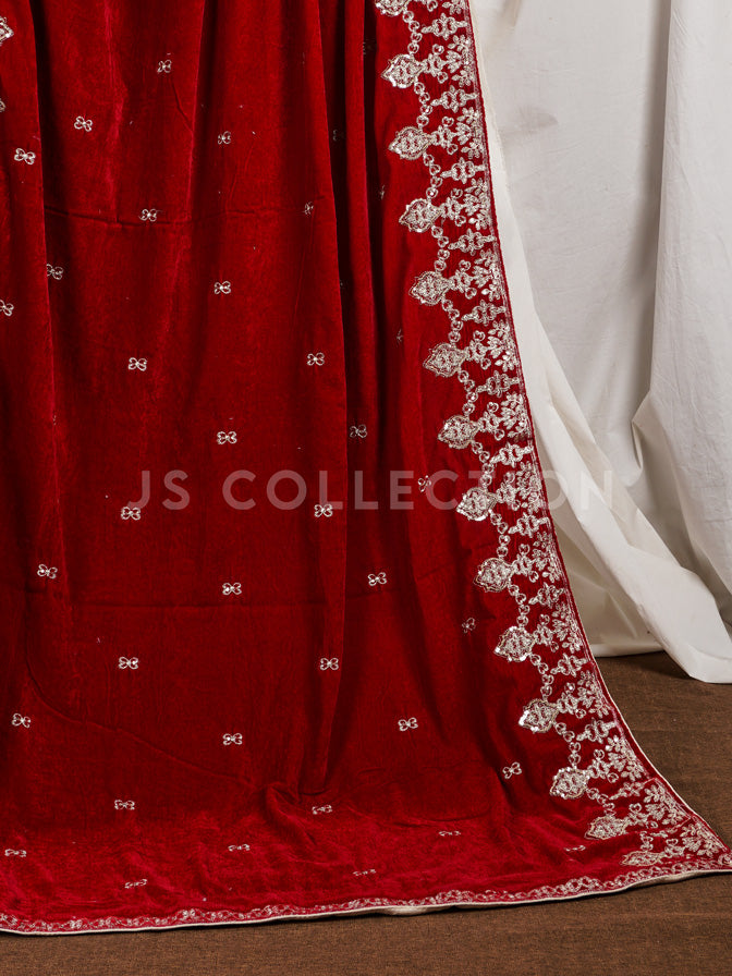 Red Embroidered Velvet Shawl - VS9280