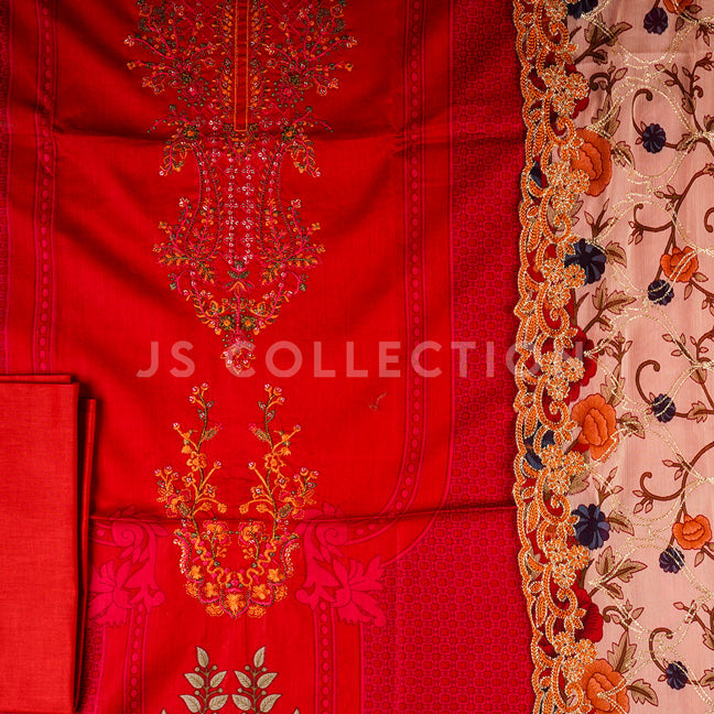 3 Pc Lawn Embroidered Chiffon Dupatta Cutwork Un-stitched-UN2039
