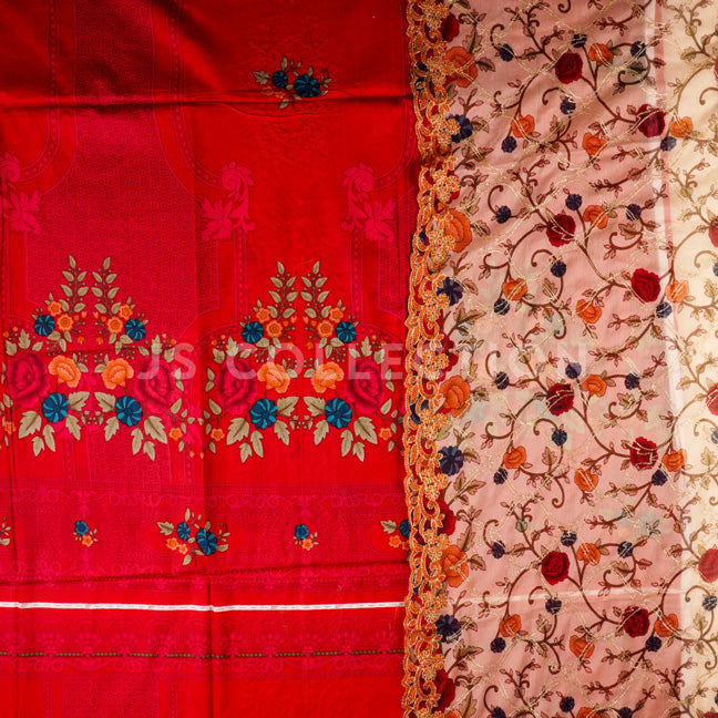 3 Pc Lawn Embroidered Chiffon Dupatta Cutwork Un-stitched-UN2039