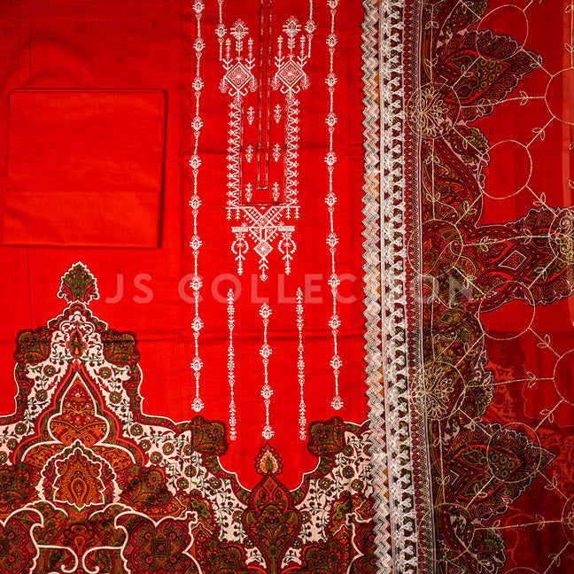 3 Pc Lawn Embroidered Chiffon Dupatta Cutwork Un-stitched-UN2043