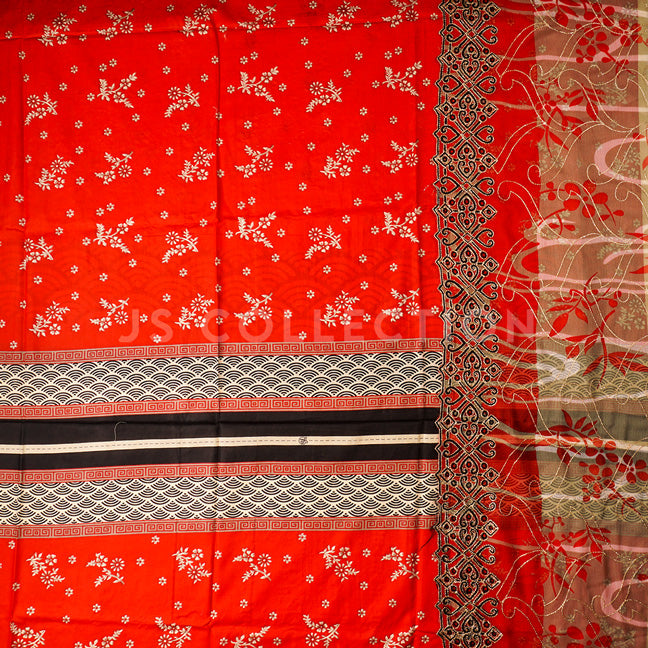 3 Pc Lawn Embroidered Chiffon Dupatta Cutwork Un-stitched-UN2040c