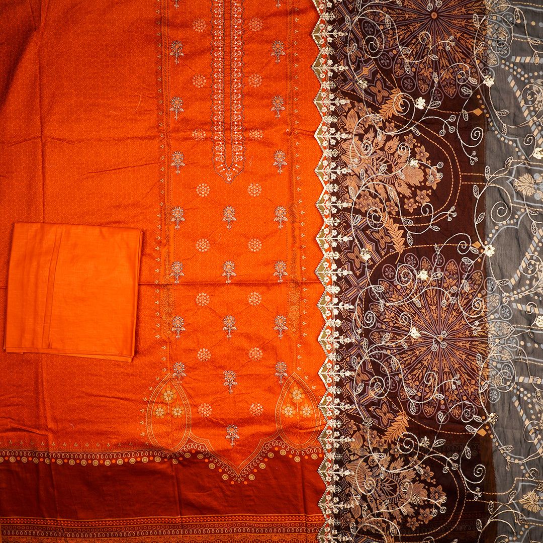 3 Pc Lawn Embroidered Chiffon Dupatta Cutwork Un-stitched-UN2269