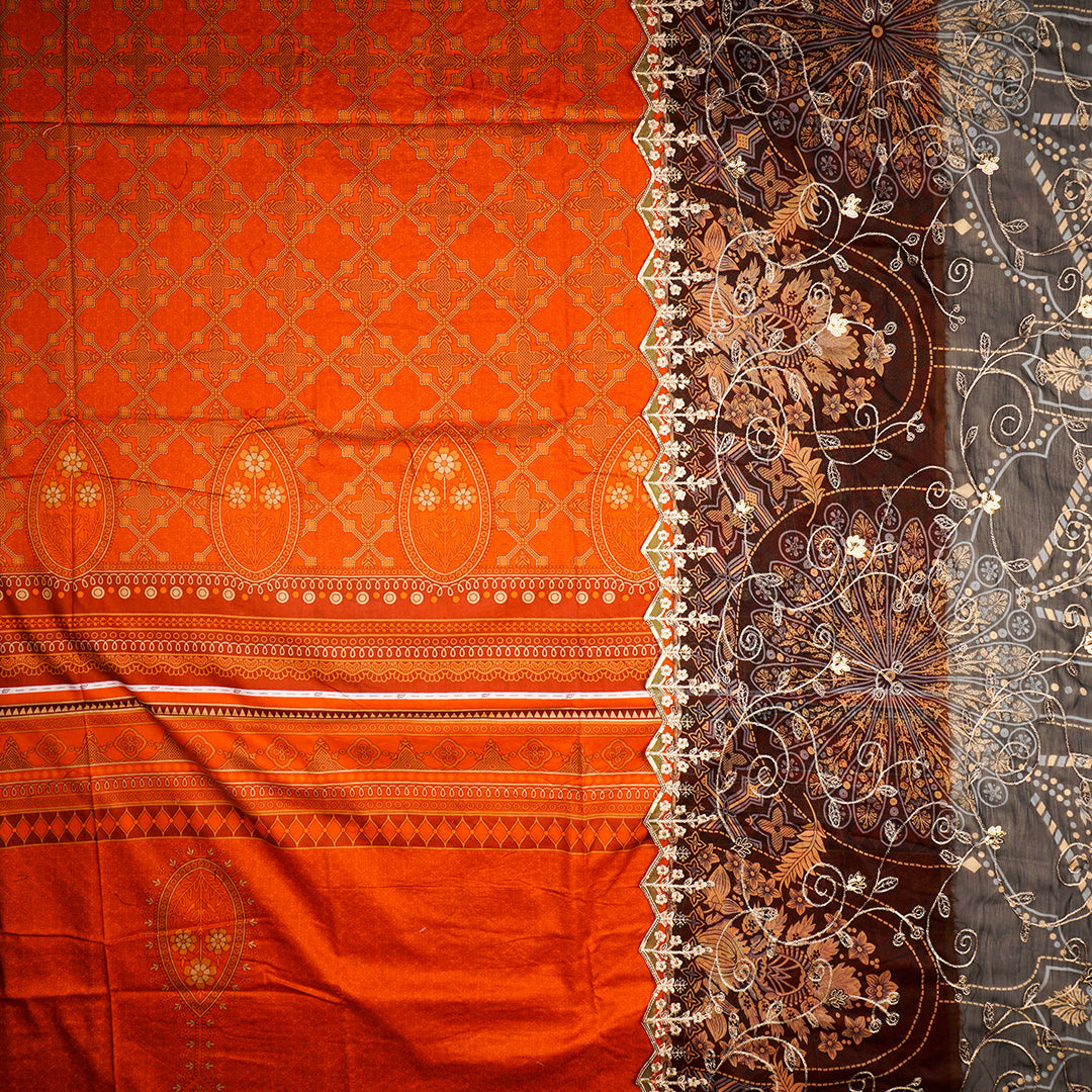 3 Pc Lawn Embroidered Chiffon Dupatta Cutwork Un-stitched-UN2269