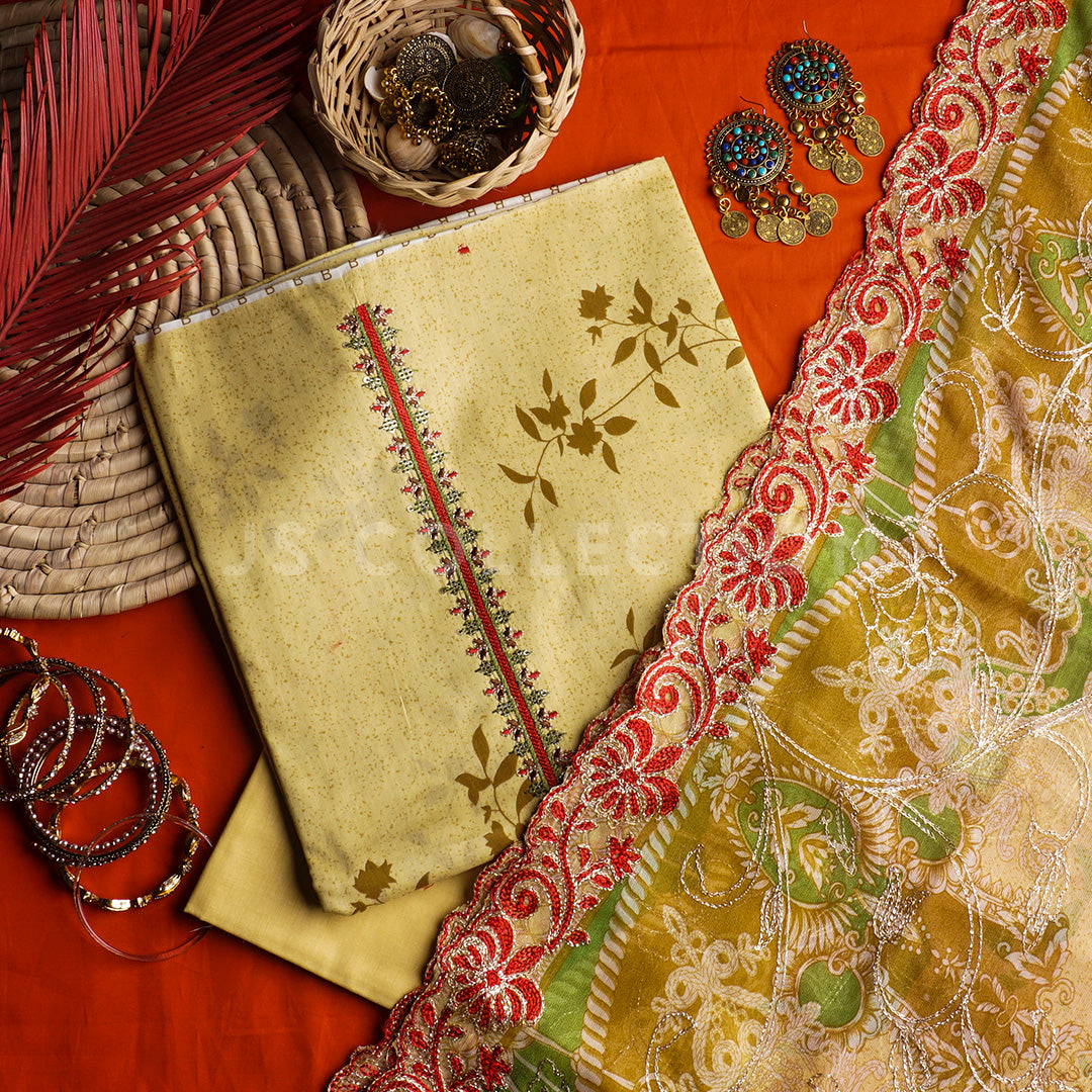 3 Pc Lawn Embroidered Chiffon Dupatta Cutwork Un-stitched-UN2026b