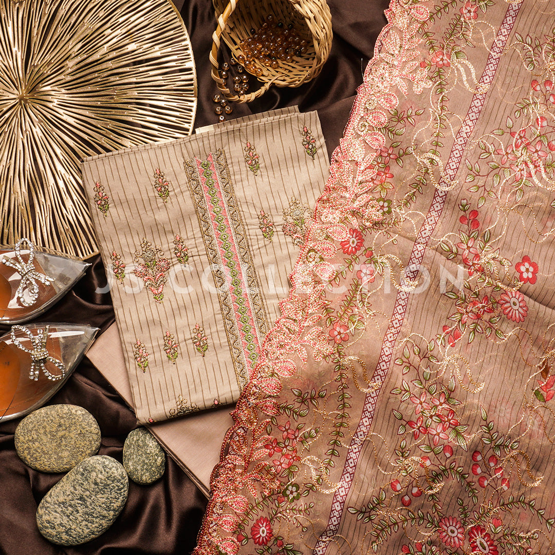 3 Pc Lawn Embroidered Chiffon Dupatta Cutwork Un-stitched-UN2151