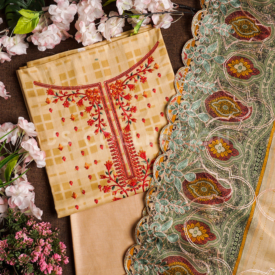 3 Pc Lawn Embroidered Chiffon Dupatta Cutwork Un-stitched-UN2063