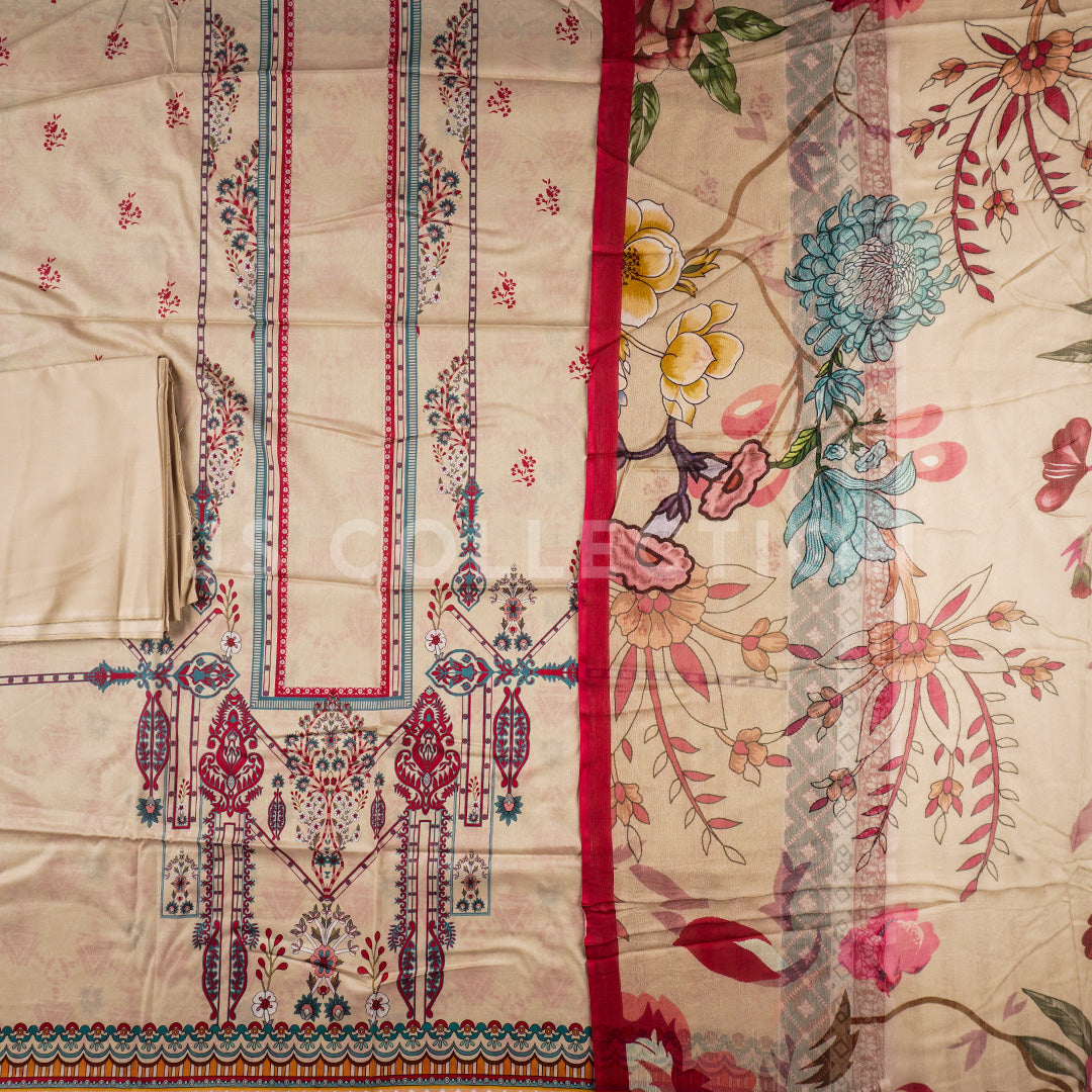 3 Pc Lawn Printed Bamber Chiffon Dupatta Un-stitched-UN2128