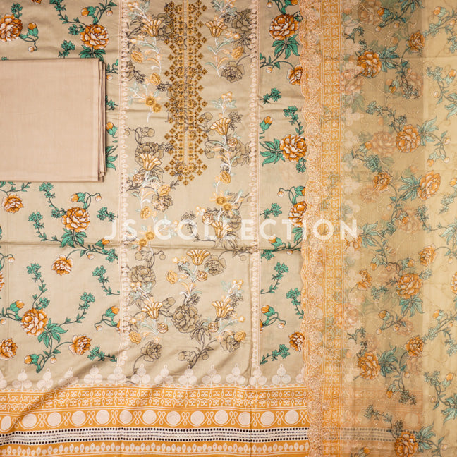 3 Pc Lawn Embroidered Chiffon Dupatta Cutwork Un-stitched-UN2021b