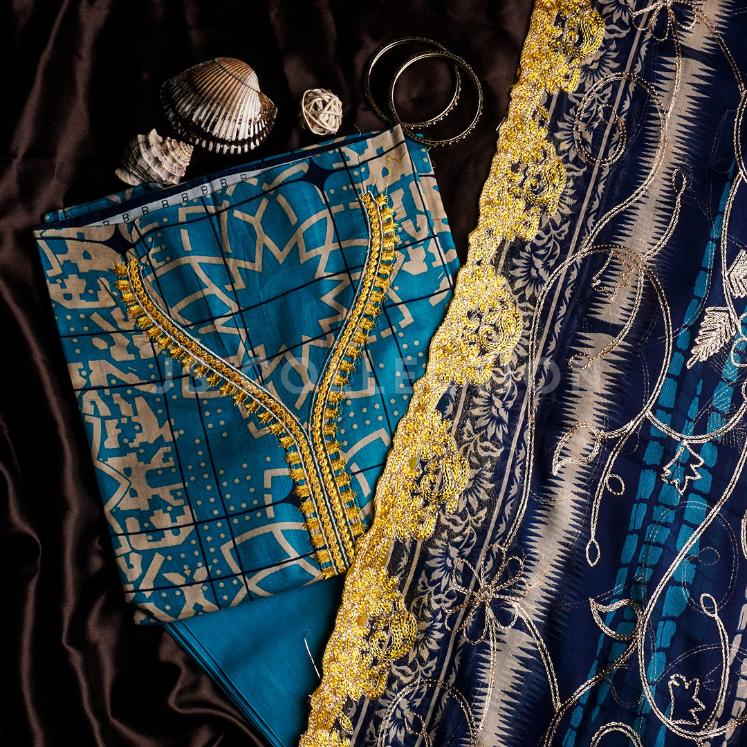 3 Pc Lawn Embroidered Chiffon Dupatta Cutwork Un-stitched-UN2045b